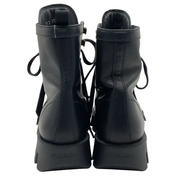 Prada Black Leather Lace Up Combat Boots - Picture 5 of 7